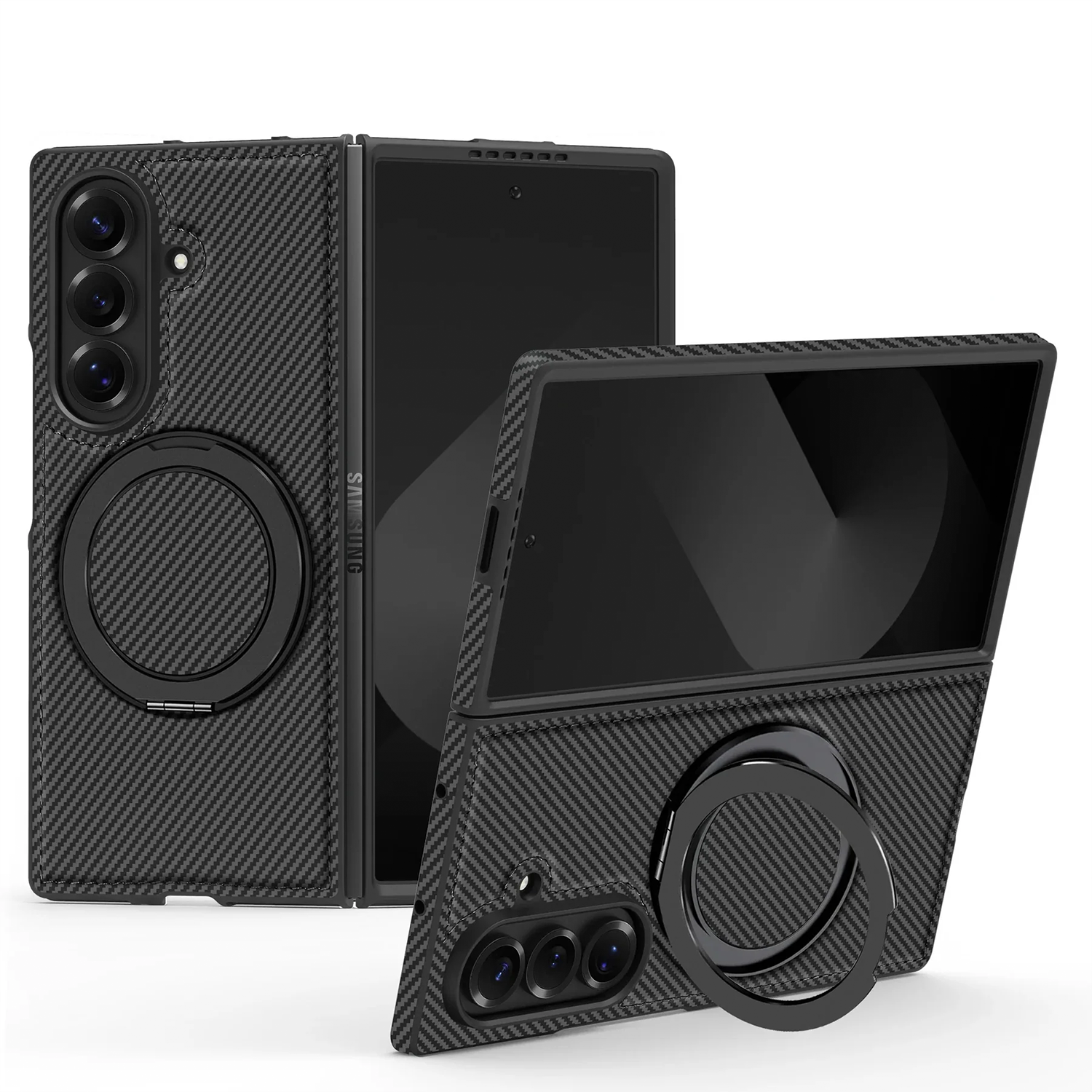 Carbon Fiber Z Fold7 Case MagSafe Ring Holder - 360° Kickstand Z Fold 7 Wireless Charging Cover
