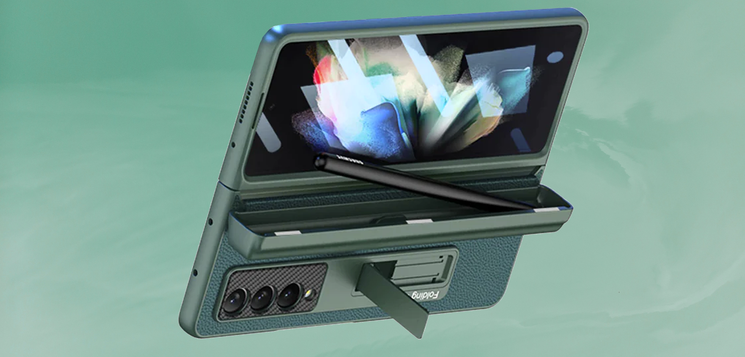 Pen Holder Hinge Protection Samsung Galaxy Leather Z Fold Case - Fold6 Fold5 Fold4 Fold3 Lamkari