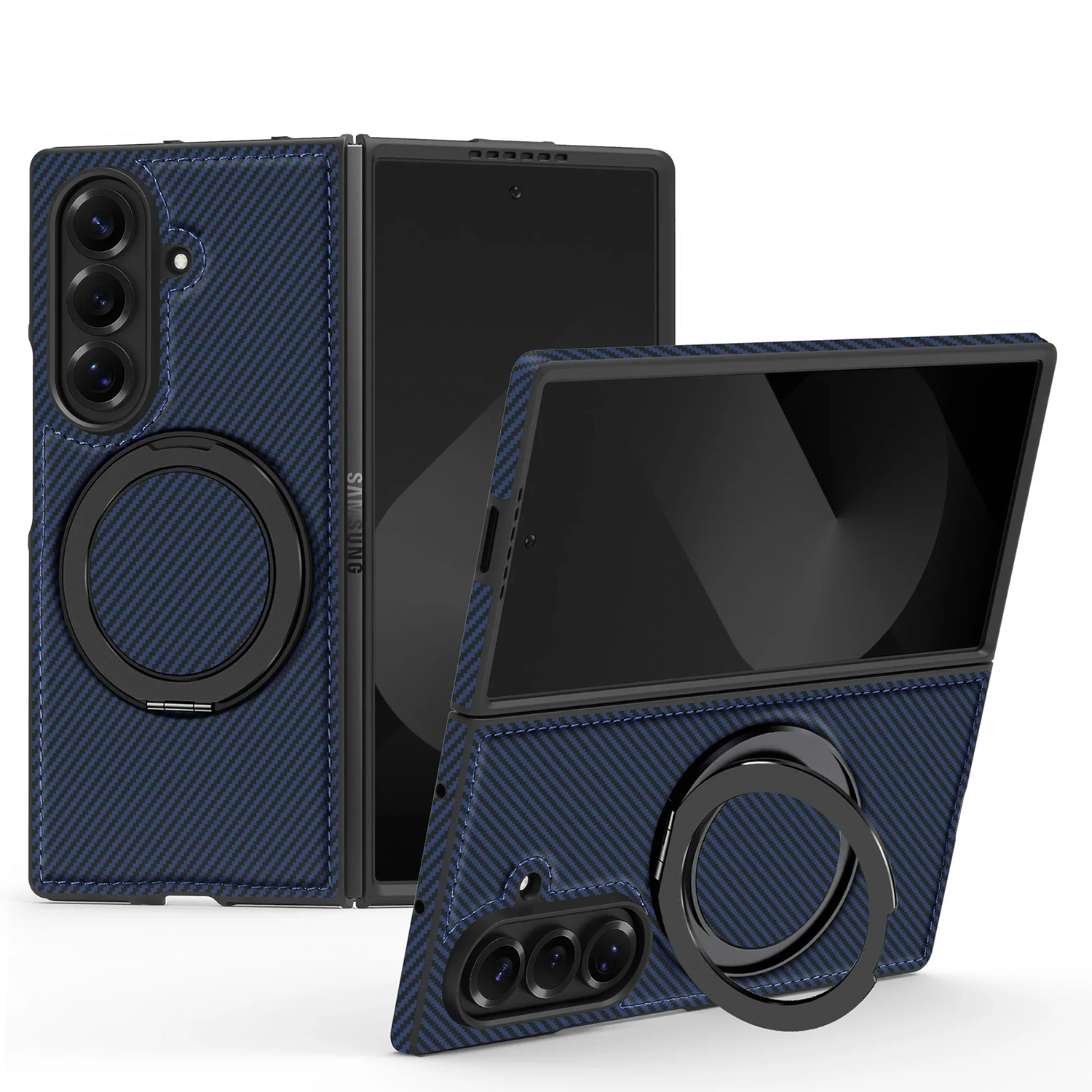 Carbon Fiber Z Fold7 Case MagSafe Ring Holder - 360° Kickstand Z Fold 7 Wireless Charging Cover