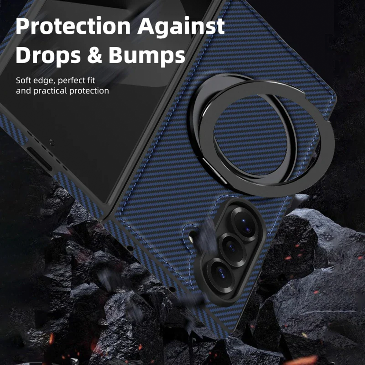 Carbon Fiber Z Fold7 Case MagSafe Ring Holder - 360° Kickstand Z Fold 7 Wireless Charging Cover