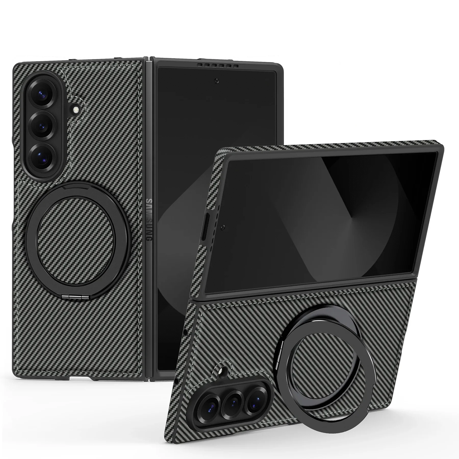 Carbon Fiber Z Fold7 Case MagSafe Ring Holder - 360° Kickstand Z Fold 7 Wireless Charging Cover