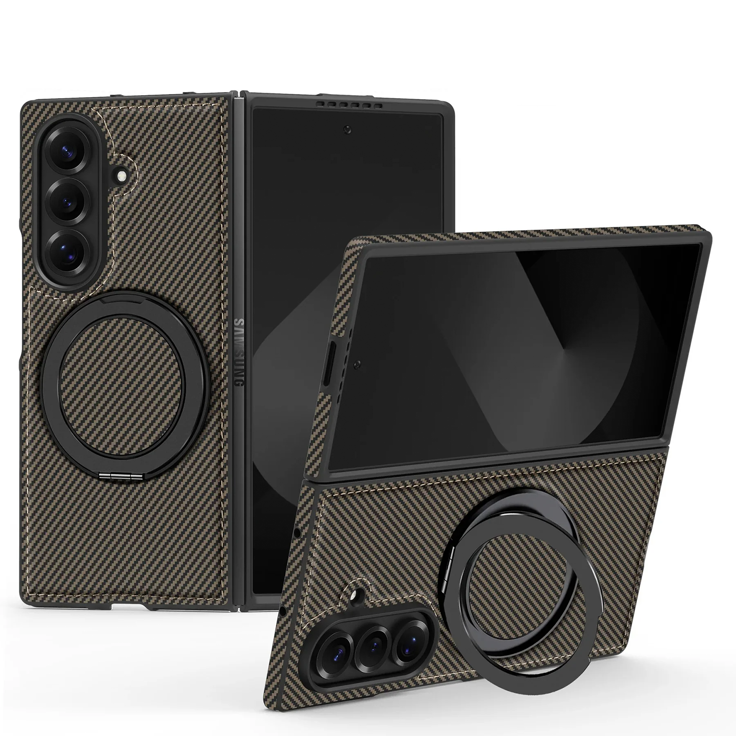 Carbon Fiber Z Fold7 Case MagSafe Ring Holder - 360° Kickstand Z Fold 7 Wireless Charging Cover