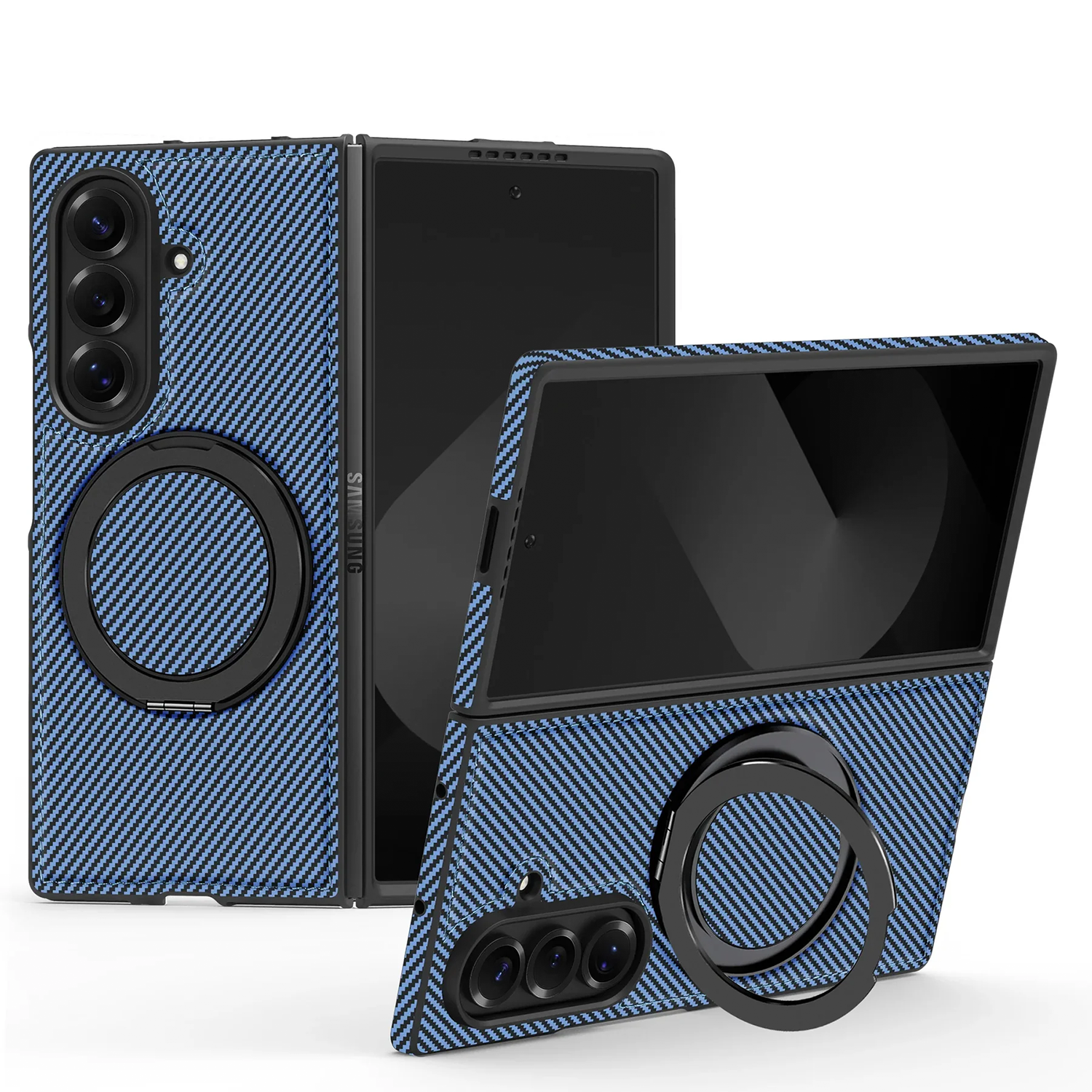 Carbon Fiber Z Fold7 Case MagSafe Ring Holder - 360° Kickstand Z Fold 7 Wireless Charging Cover