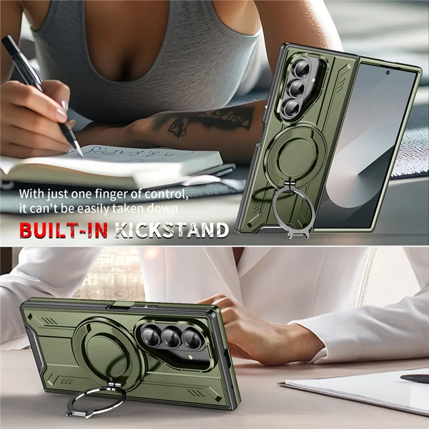 Military Grade Z Fold7 Case Tactical Ring Kickstand - Heavy Duty Z Fold 7 MagSafe Wireless Charging Cover