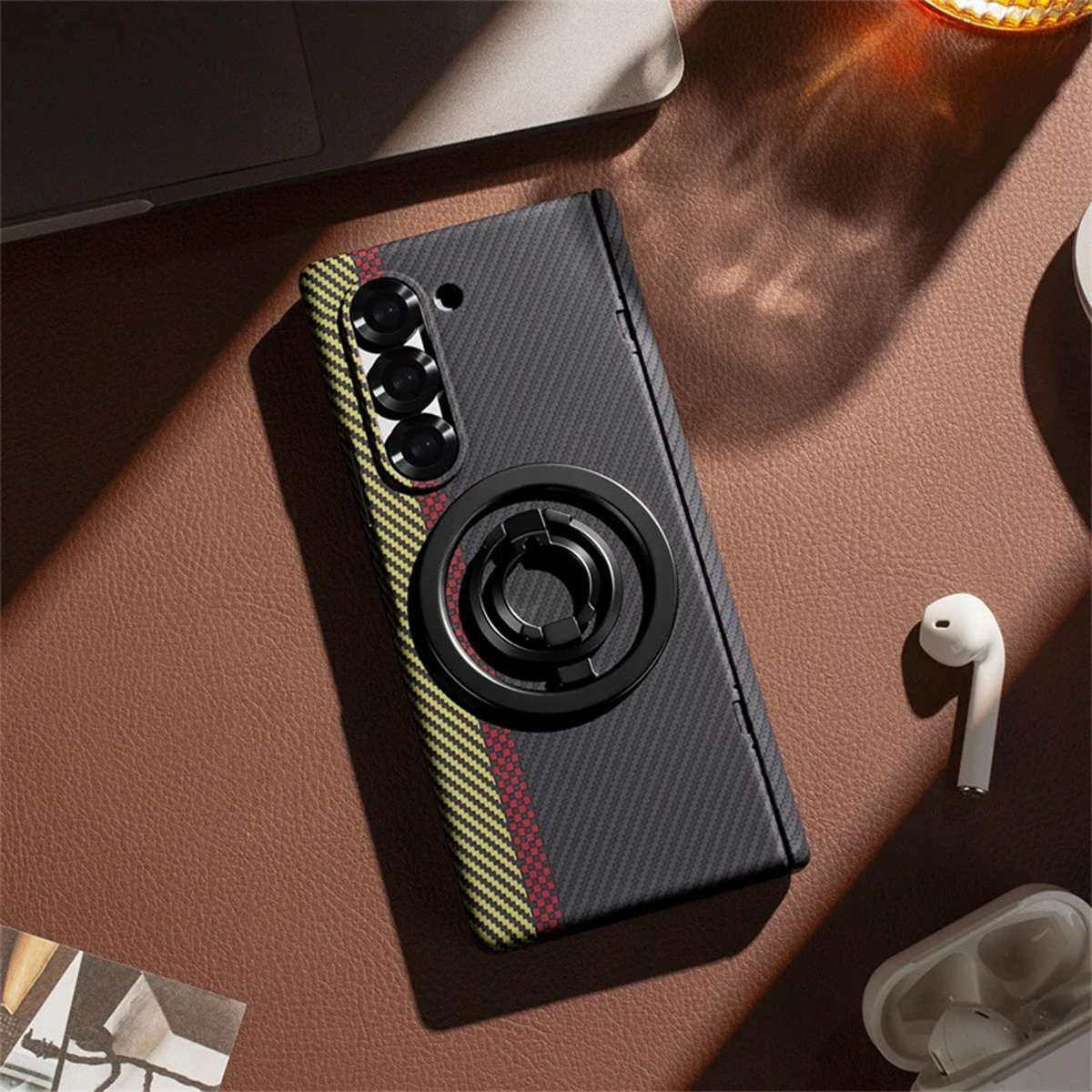 Carbon Fiber Z Fold7 Case Ring Holder - Designer Pattern Z Fold 7 Kickstand Cover