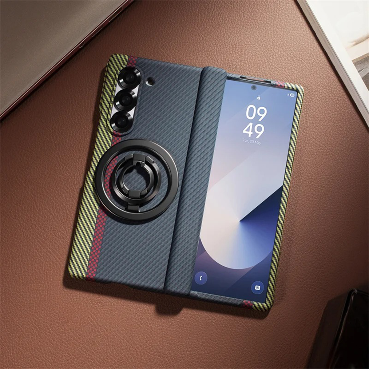 Carbon Fiber Z Fold7 Case Ring Holder - Designer Pattern Z Fold 7 Kickstand Cover