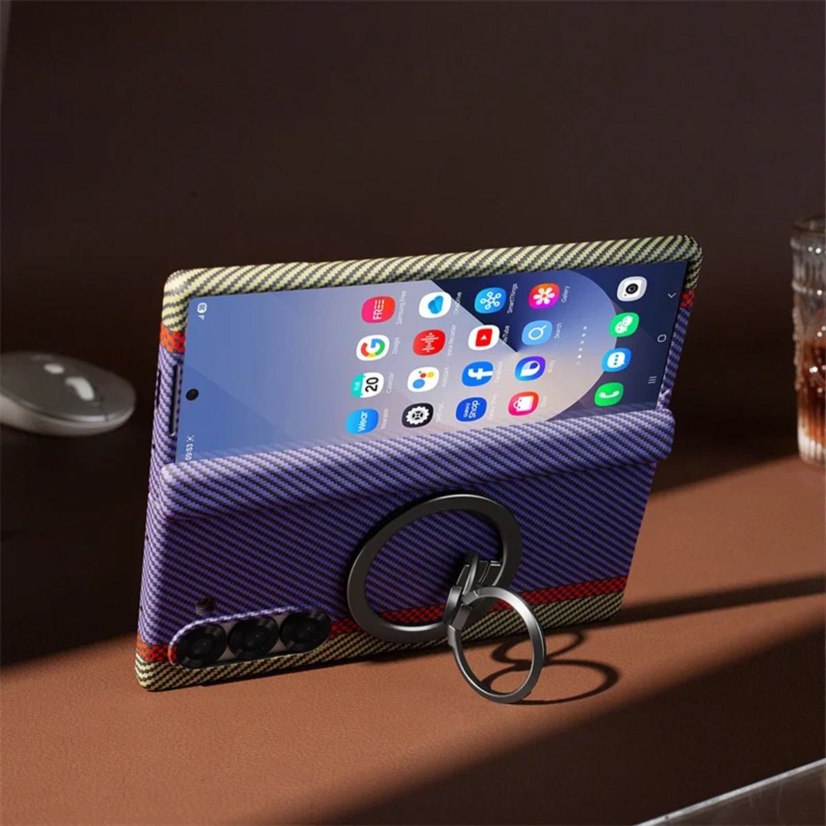 Carbon Fiber Z Fold7 Case Ring Holder - Designer Pattern Z Fold 7 Kickstand Cover