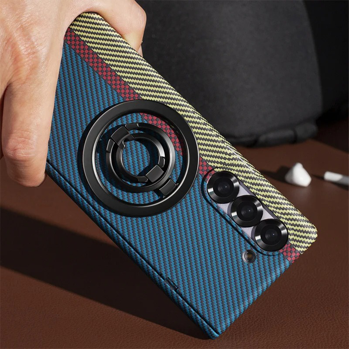 Carbon Fiber Z Fold7 Case Ring Holder - Designer Pattern Z Fold 7 Kickstand Cover