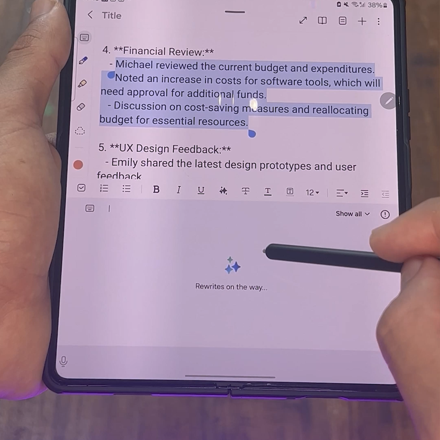 Galaxy AI Features for Writing on the Samsung Galaxy Z Fold 6