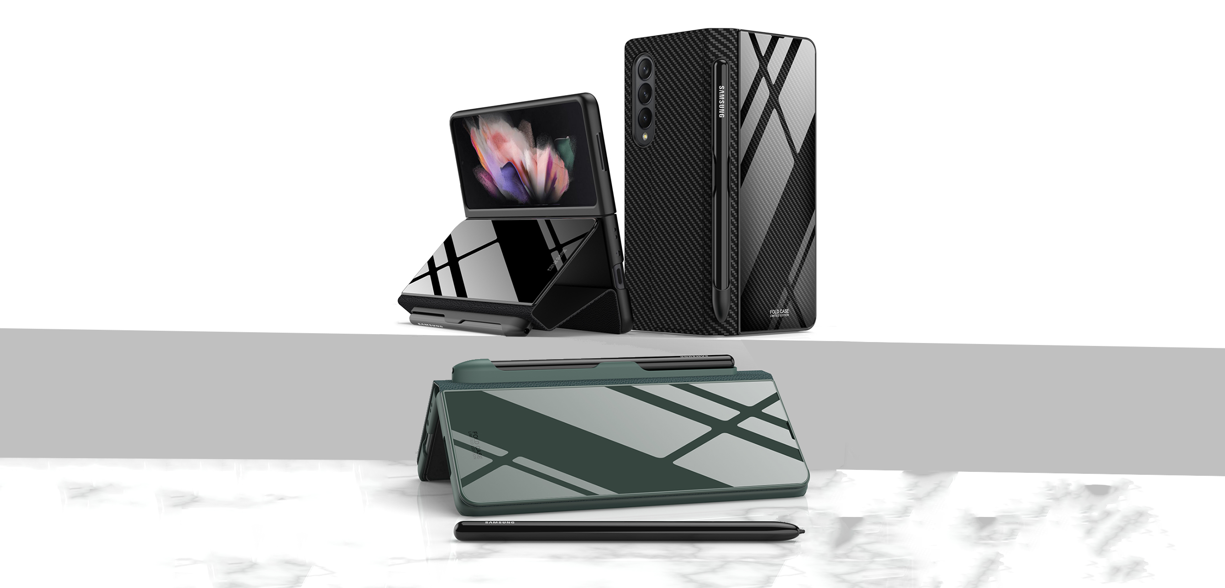 Pen Holder Hinge Protection Samsung Galaxy Leather Z Fold Case - Fold6 Fold5 Fold4 Fold3 Lamkari