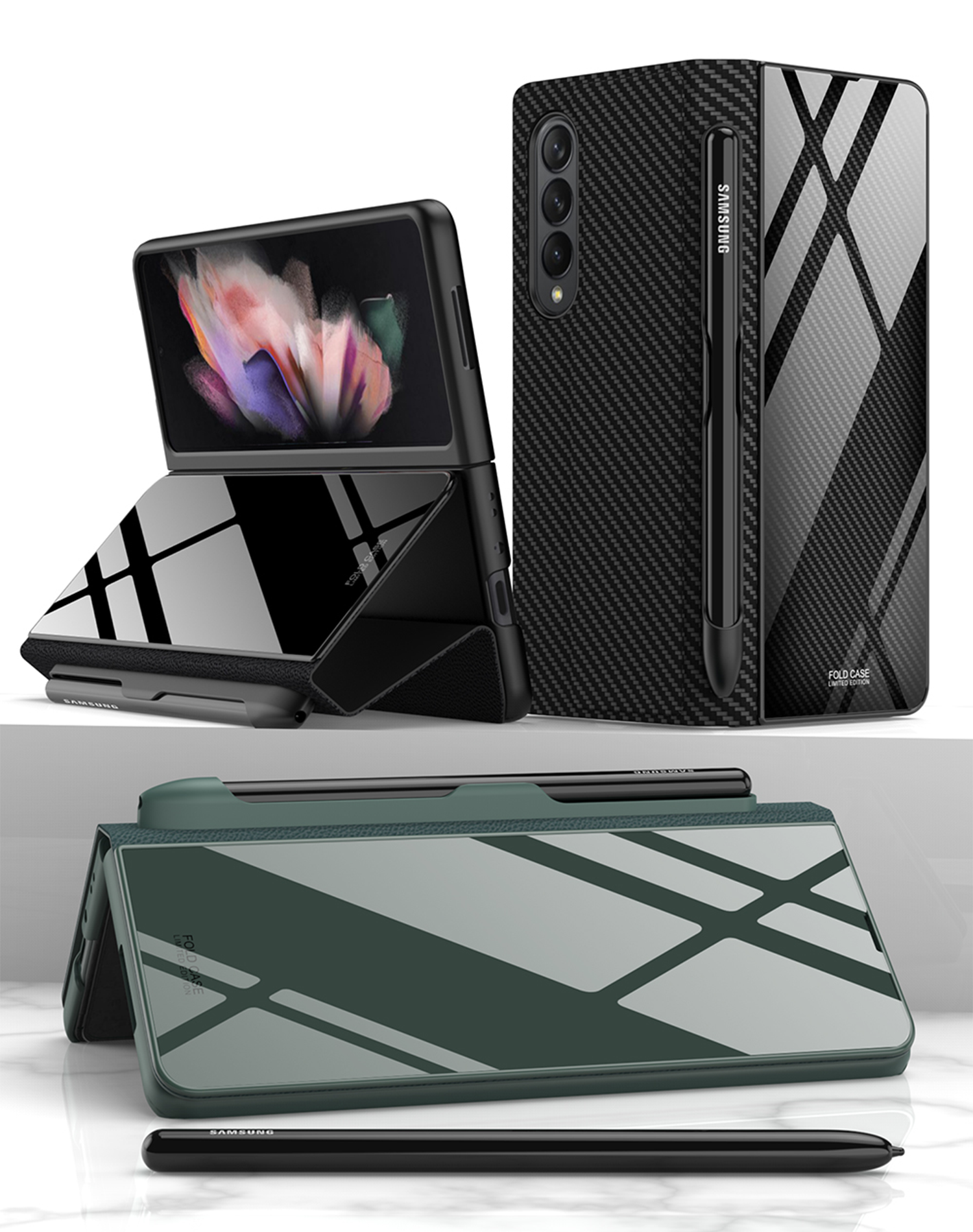 Pen Holder Hinge Protection Samsung Galaxy Leather Z Fold Case - Fold6 Fold5 Fold4 Fold3 Lamkari