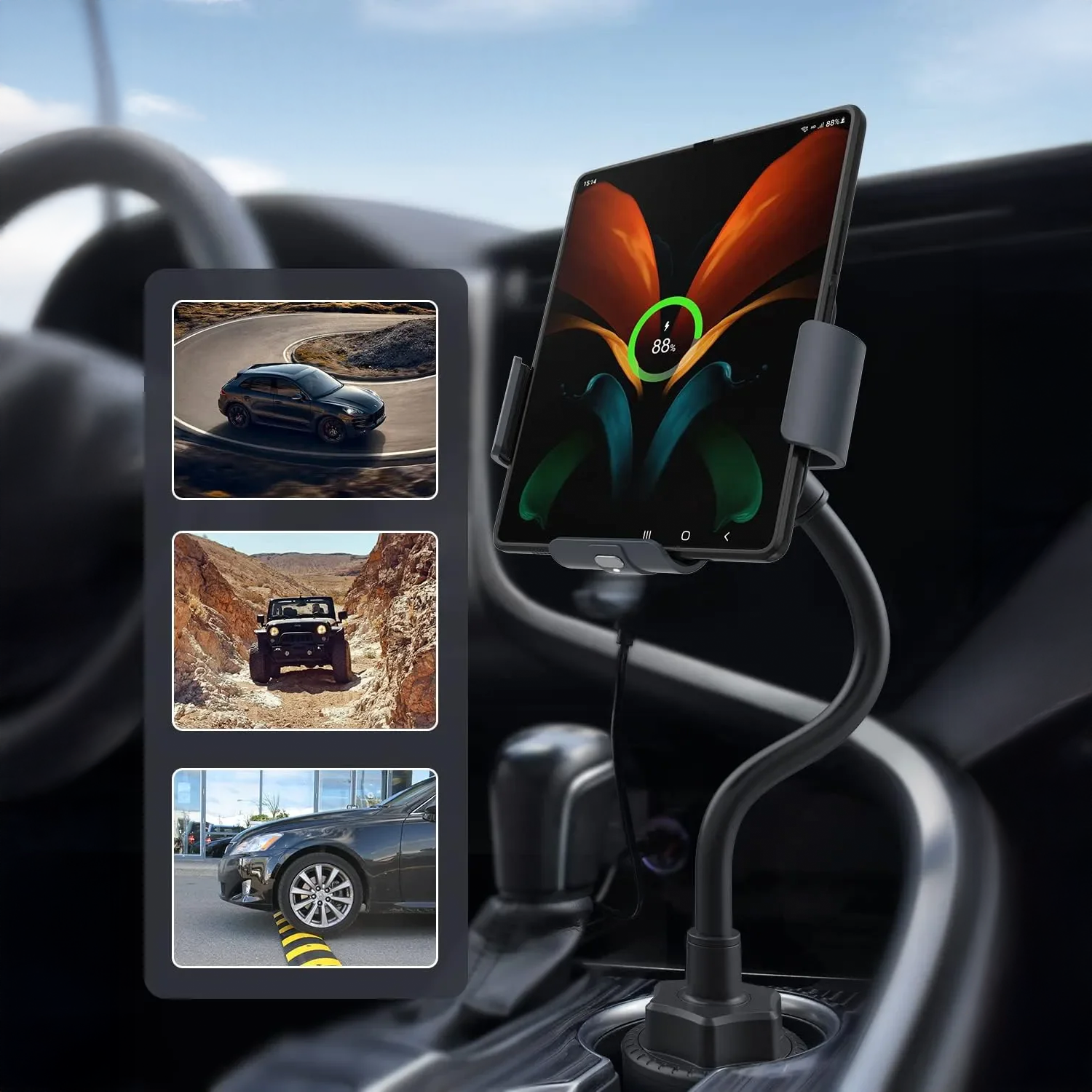 Z Fold7 Car Wireless Charger Mount - Dual Coil Z Fold 7 Cup Holder Charging Stand