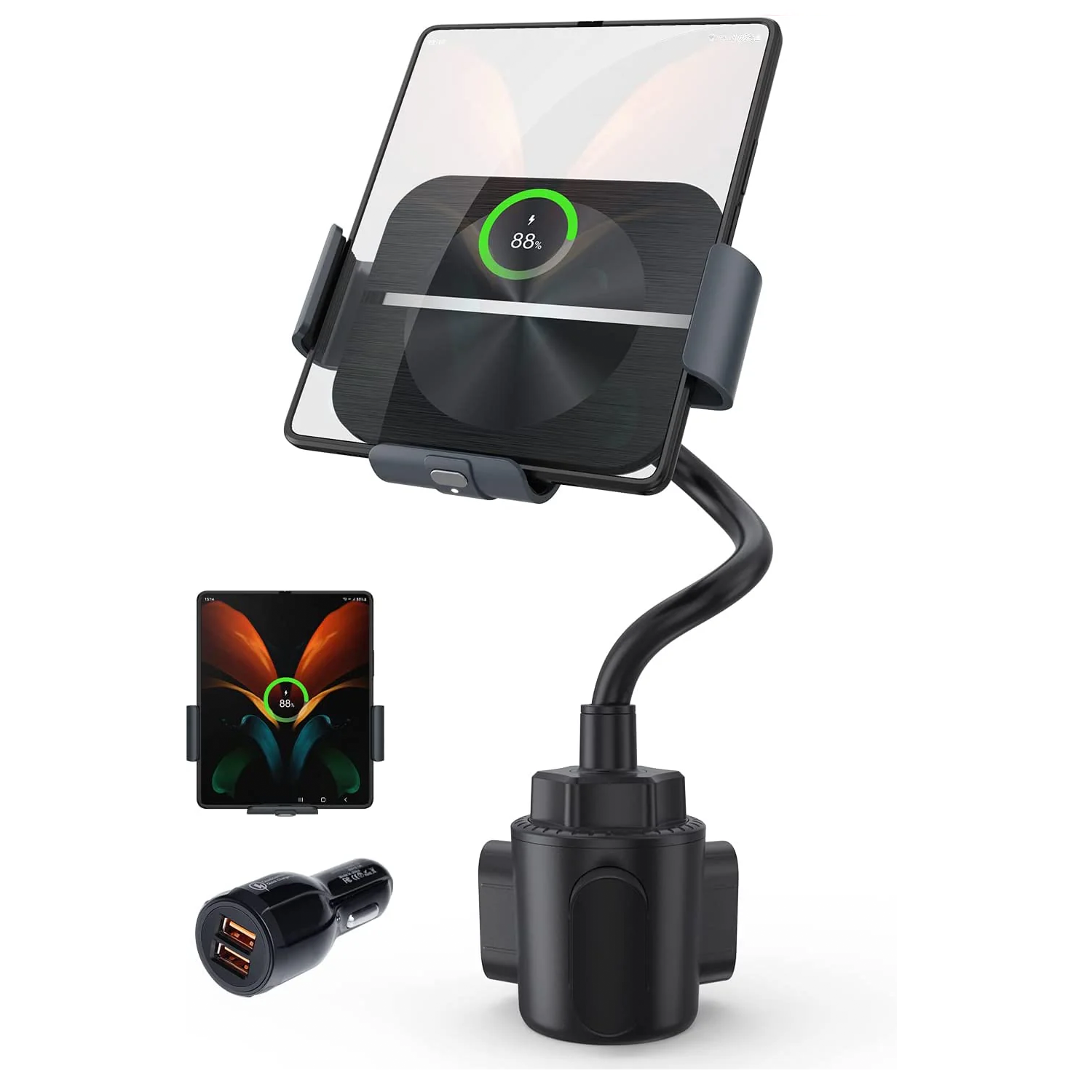 Z Fold7 Car Wireless Charger Mount - Dual Coil Z Fold 7 Cup Holder Charging Stand
