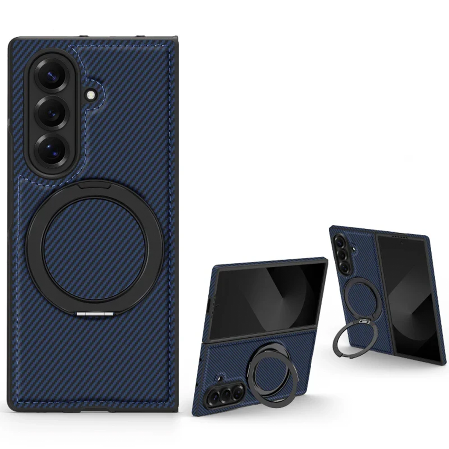 Carbon Fiber Z Fold7 Case MagSafe Ring Holder - 360° Kickstand Z Fold 7 Wireless Charging Cover