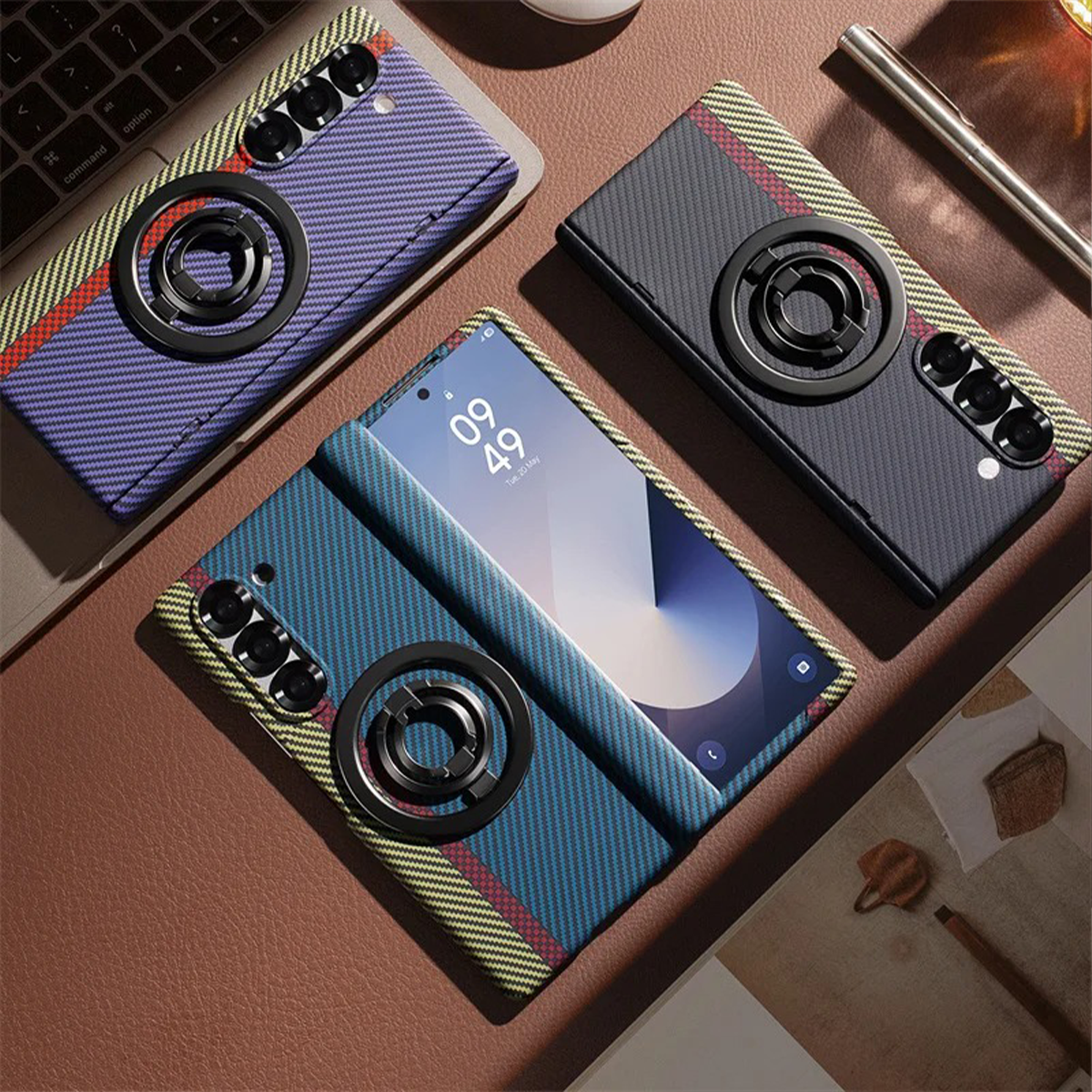 Carbon Fiber Z Fold7 Case Ring Holder - Designer Pattern Z Fold 7 Kickstand Cover