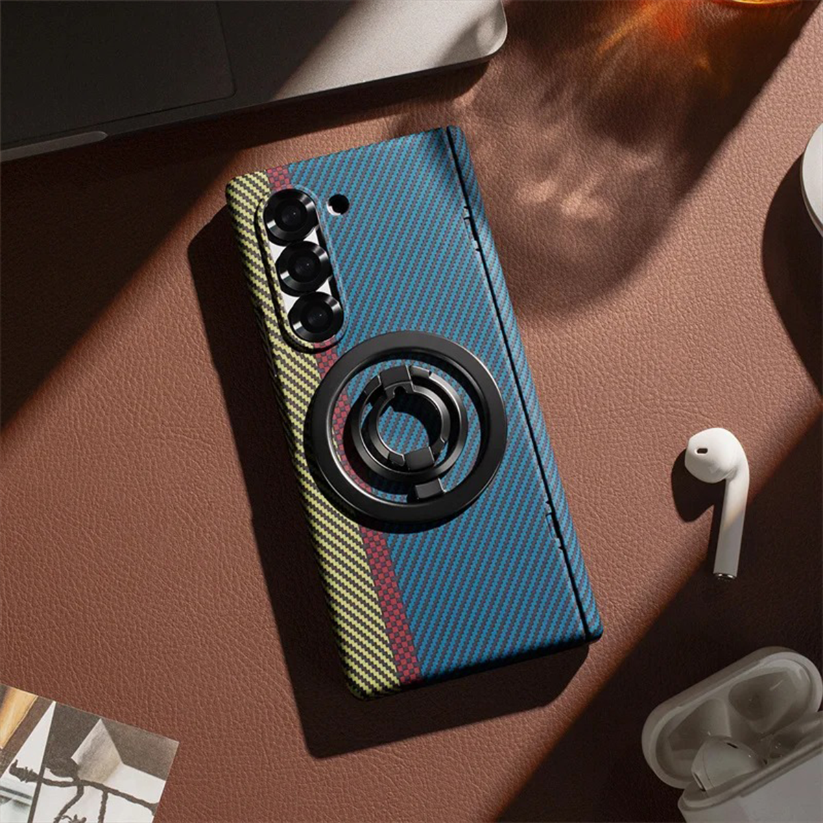 Carbon Fiber Z Fold7 Case Ring Holder - Designer Pattern Z Fold 7 Kickstand Cover