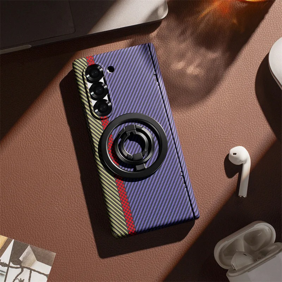 Carbon Fiber Z Fold7 Case Ring Holder - Designer Pattern Z Fold 7 Kickstand Cover